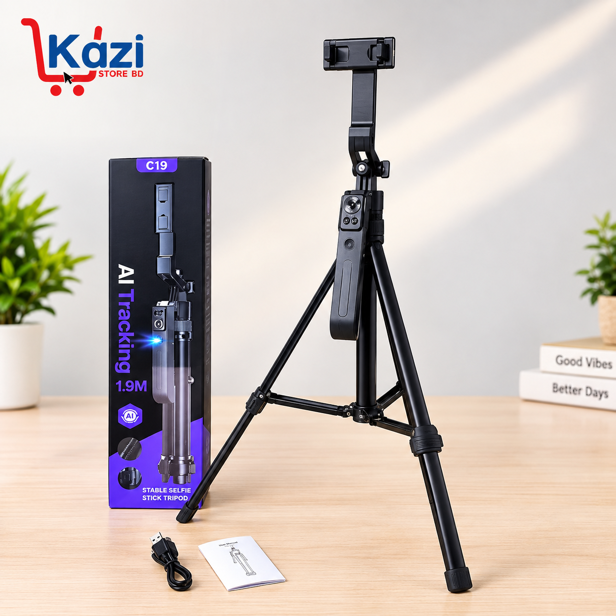 ChatGPT Image Sep 21, 2026, 08_48_19 PM C19 Upgraded Auto Face Tracking Tripod 360° Rotation with Stand (5.8ft) - Image 1