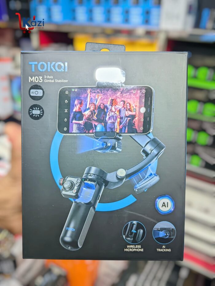 TOKQI M03 Handheld Gimbal 3-Axis AI Tracking Stabilizer with Wireless Microphone for Smartphones Shooting Vlog, with Fill Light - Image 3