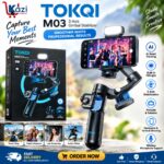 TOKQI M03 Handheld Gimbal 3-Axis AI Tracking Stabilizer with Wireless Microphone for Smartphones Shooting Vlog, with Fill Light