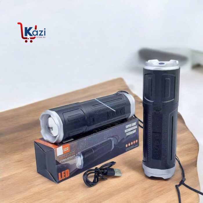 SY-322 Telescopic Zoomable Rechargeable Flashlight & Wireless Bluetooth Speaker, Outdoor Flashlight, Subwoofer, Portable TWS Card Speaker - Image 3