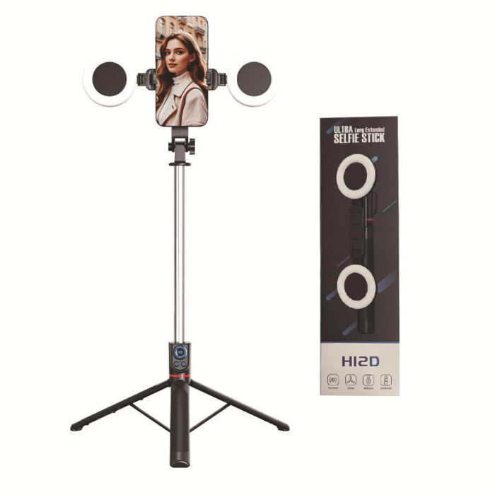 H12D Ultra Long Extendable Selfie Stick with Dual LED Lights (5.9ft ) - Image 2