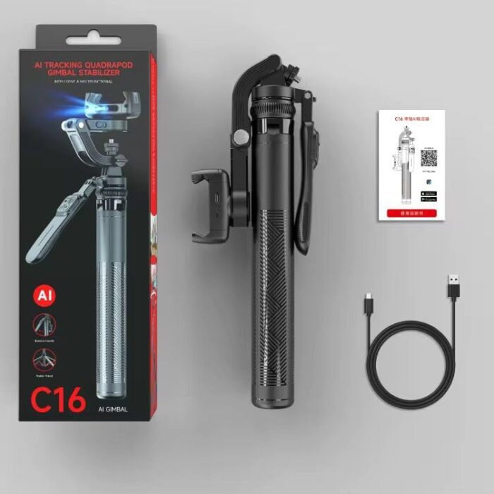 C16 Update 2.0 Gimbal Stabilizer AI Face Tracking Selfie Stick Tripod & Wireless Remote-(6 Ft) - Image 2