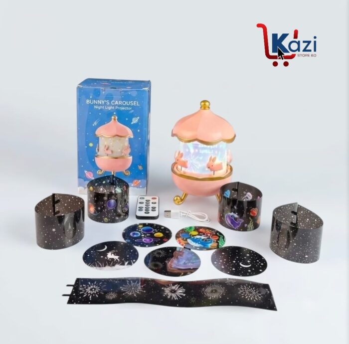 Bunny Carousel Night Light Projector – Rotating LED Star Projection Lamp for Kids Room - Image 3