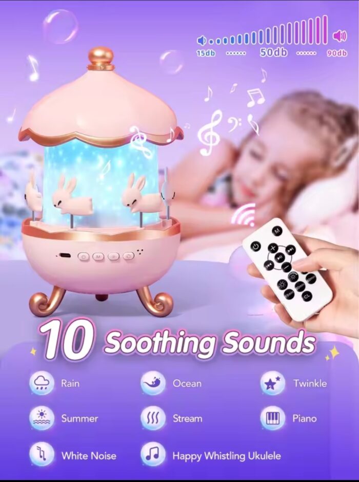 Bunny Carousel Night Light Projector – Rotating LED Star Projection Lamp for Kids Room - Image 2