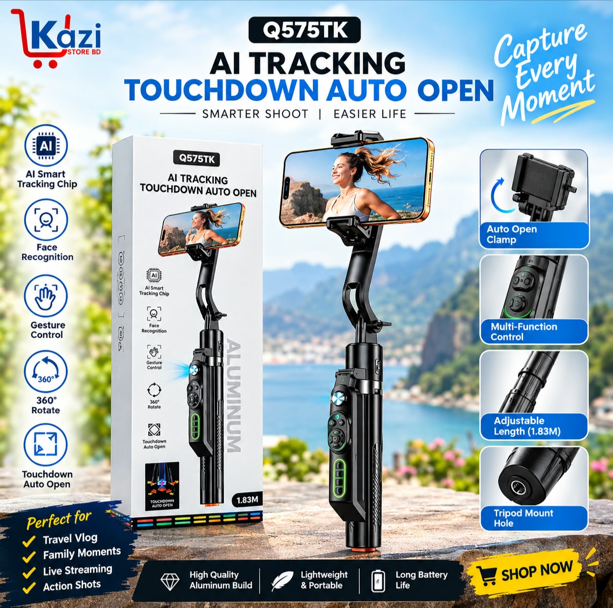 WhatsApp Image 2026-09-21 at 7.48.50 PM Q575TK AI Tracking Touchdown Auto Open selfie stick and tripod stand - Image 1